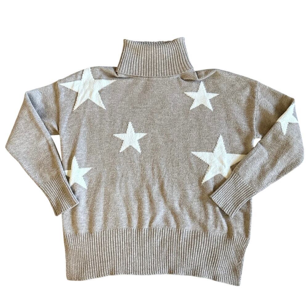 Women’s Sweet Romeo Tan White Star Turtleneck Sweater Size Medium
